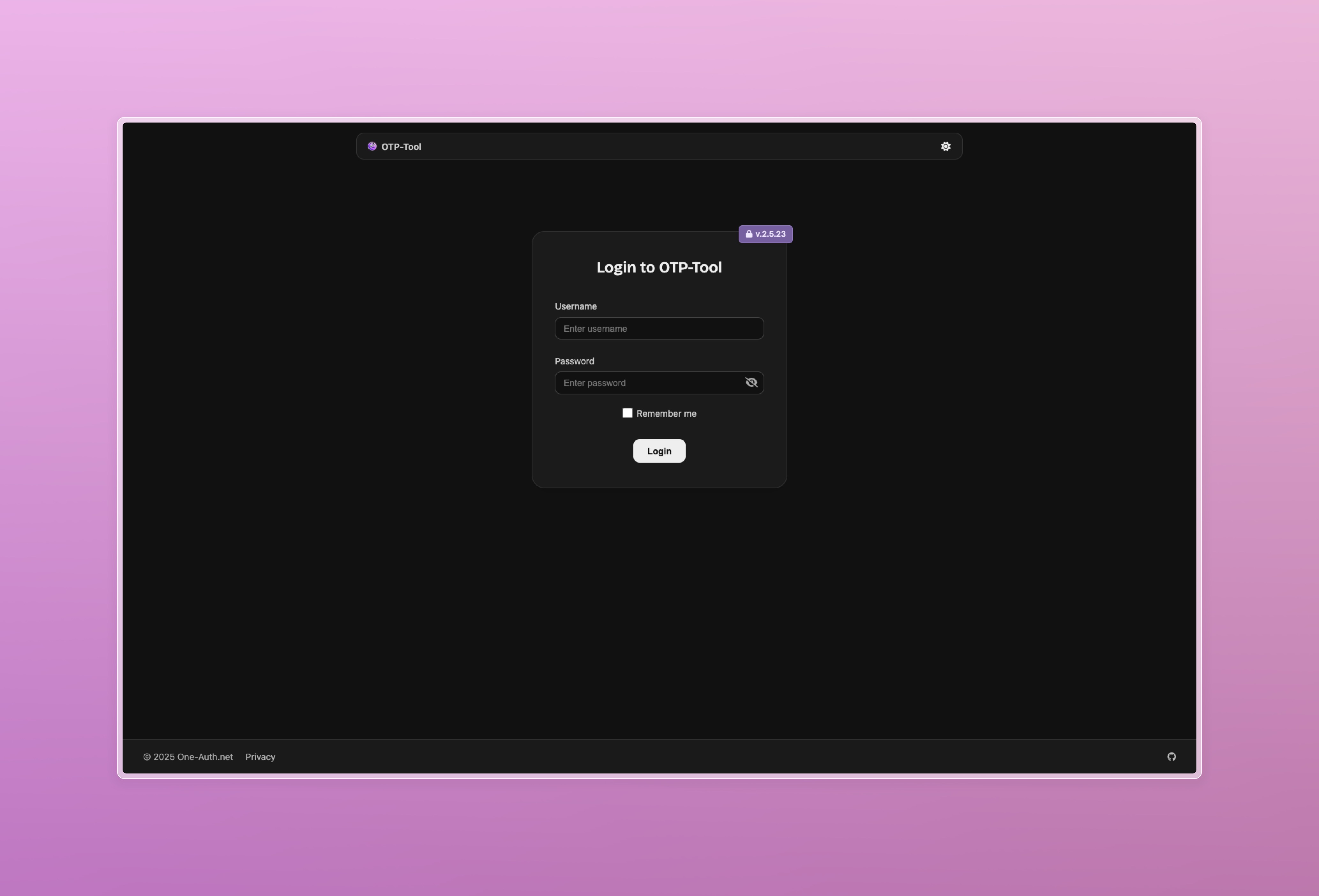 OTP-Tool Login Page in Dark Mode