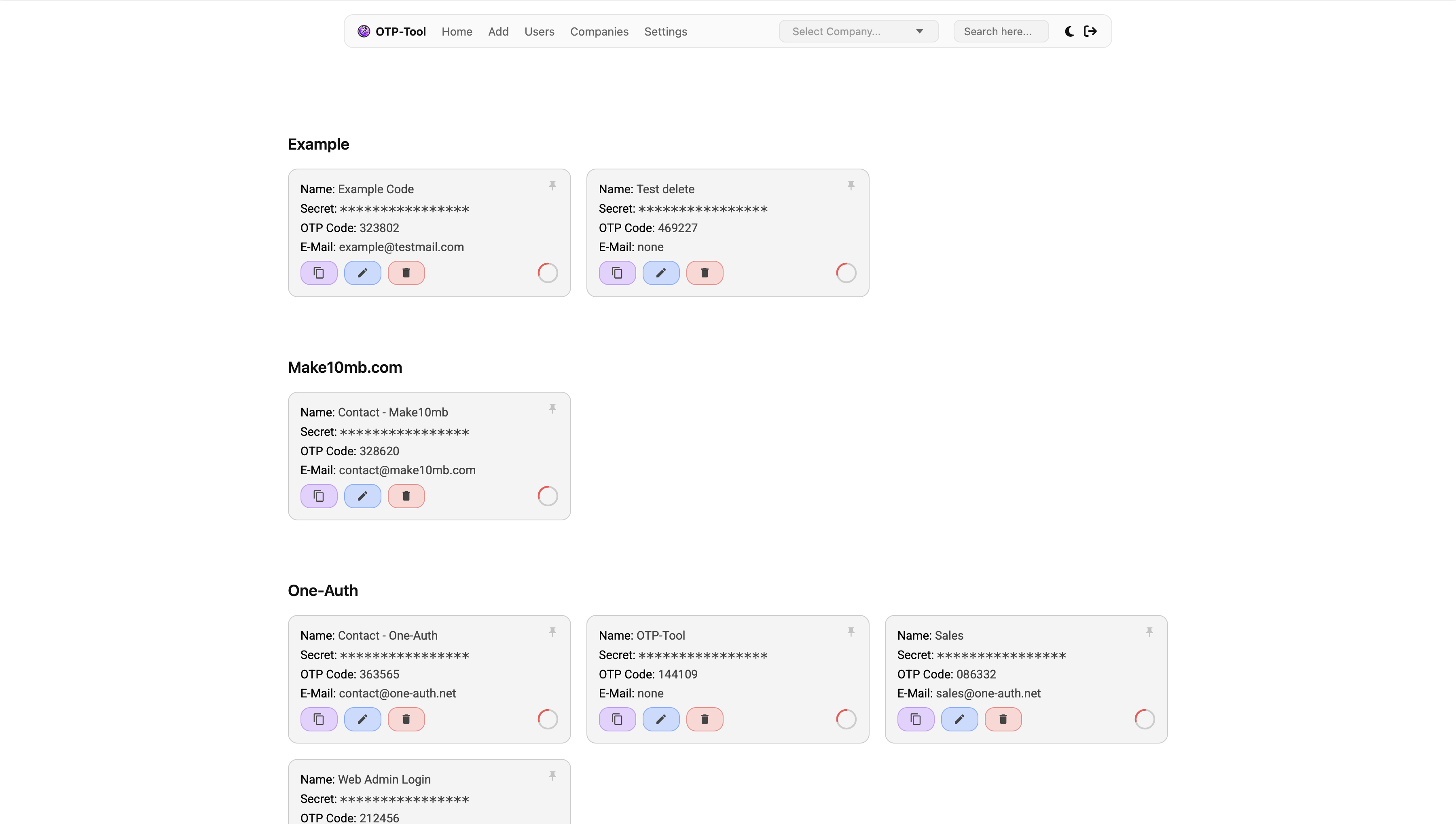 OTP-Tool Mainpage